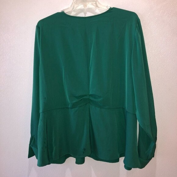 Eloquii Womens Size 28 Emerald Green Long Sleeve V Neck Blouse Shirt Top - Picture 10 of 12
